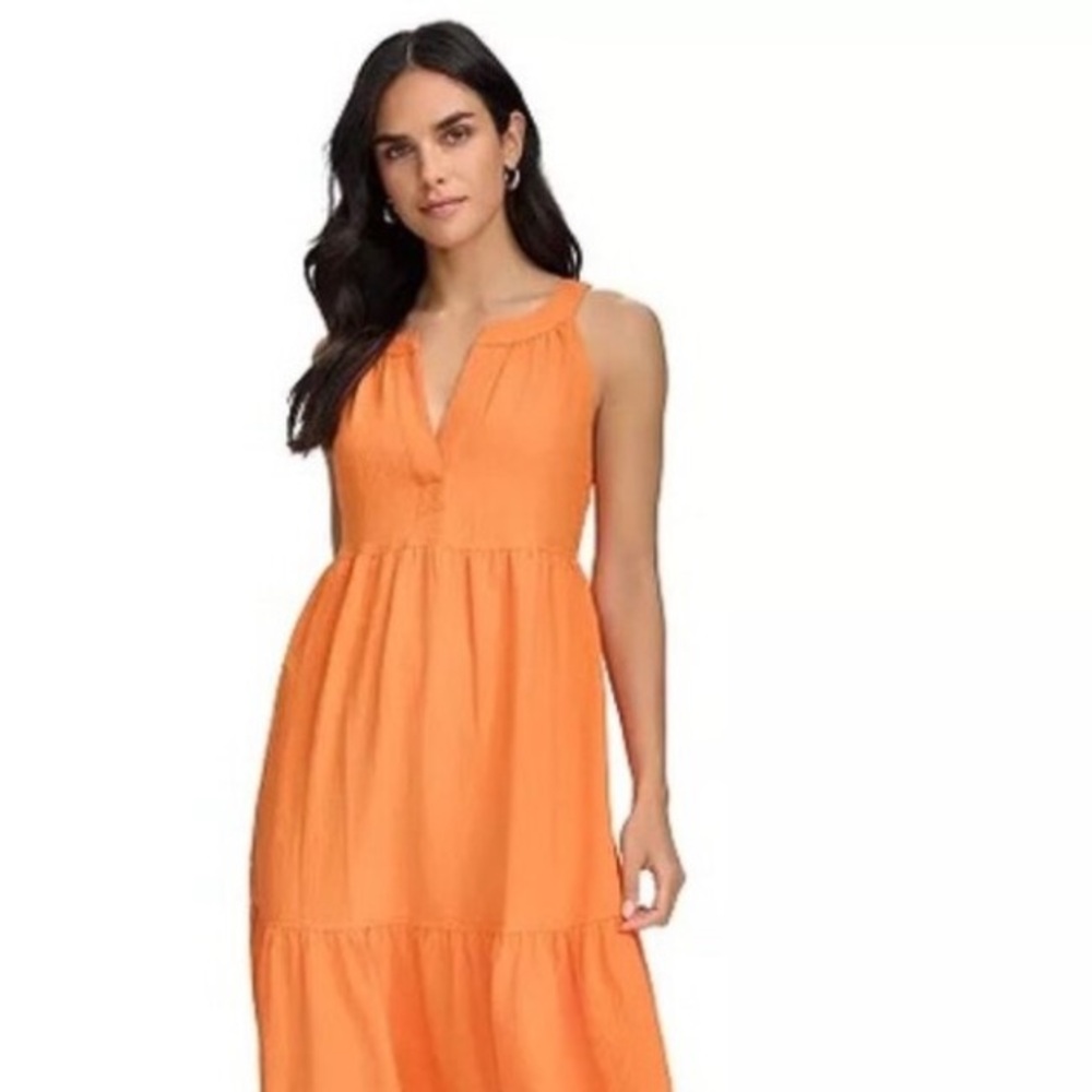 Calvin‎ Klein Orange Women's Halter Gauze Dress Size 4 NWT